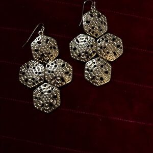 Chic Goldtone Hexagon Drop Earrings.